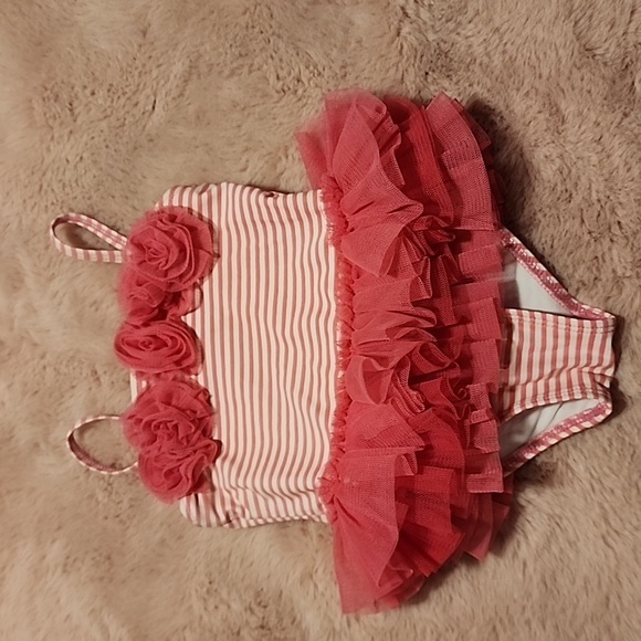 Little Me Swim 2 Month Pink And White Striped Onepiece Bathing Suit